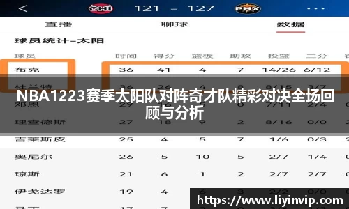 NBA1223赛季太阳队对阵奇才队精彩对决全场回顾与分析